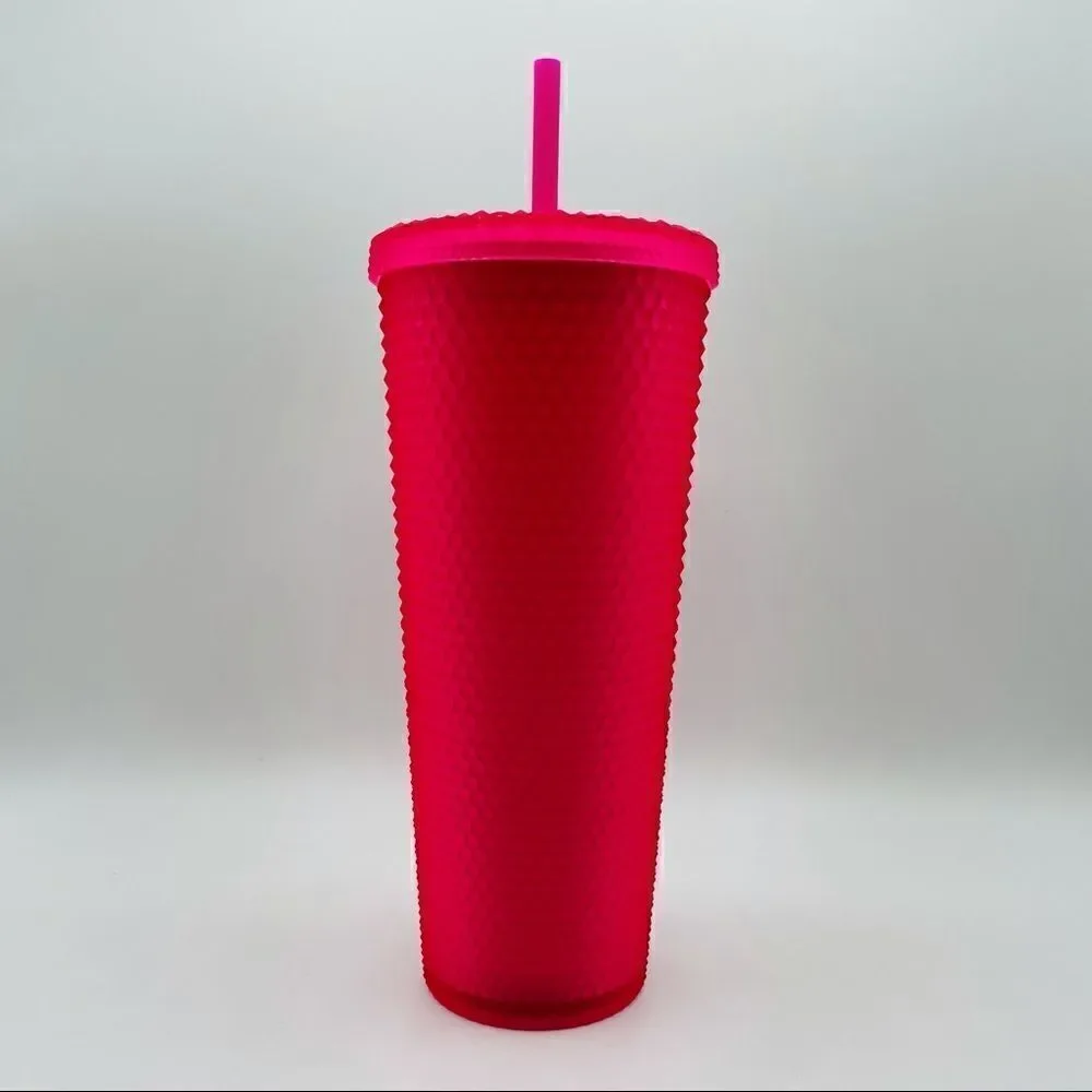NWT - Starbucks Neon Pink Soft Touch Diamond Point Studded 24 oz. Tumbler
